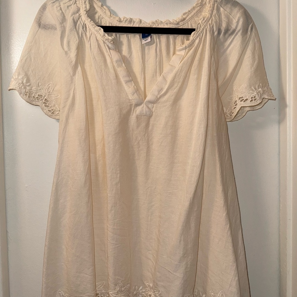 Old Navy Cream Blouse with Lace Trim